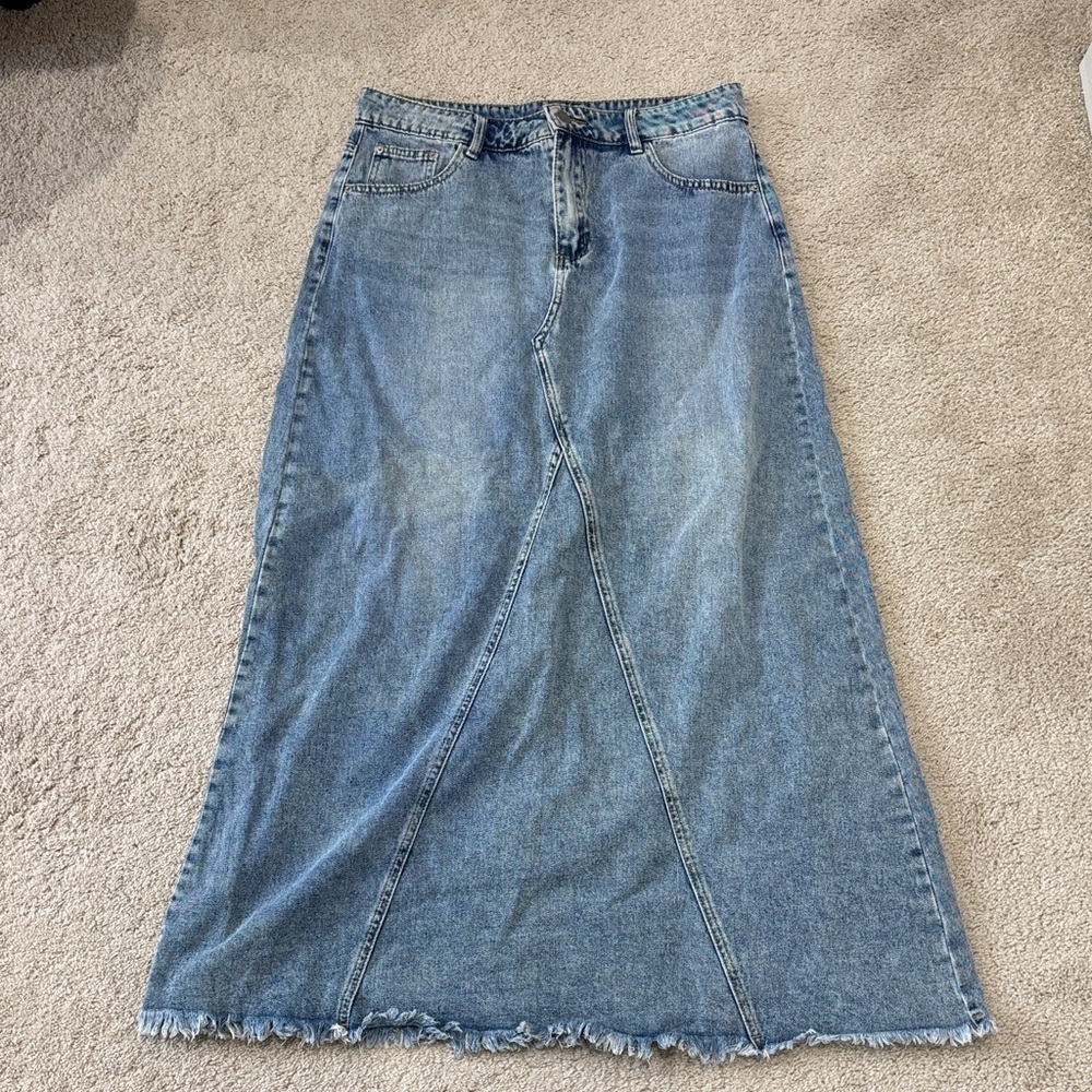 SHEIN Blue Denim Panel Maxi Skirt